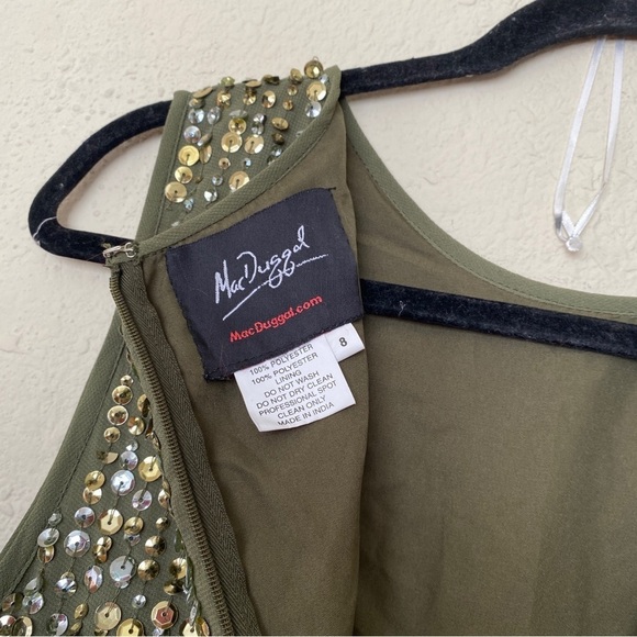 MAC DUGGAL 93603 SEQUINED‎ HIGH NECK SLEEVELESS COLUMN GOWN olive green sz 8 - Picture 12 of 14
